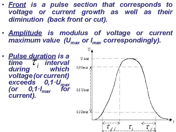  • Front is a pulse section that corresponds to voltage or current growth