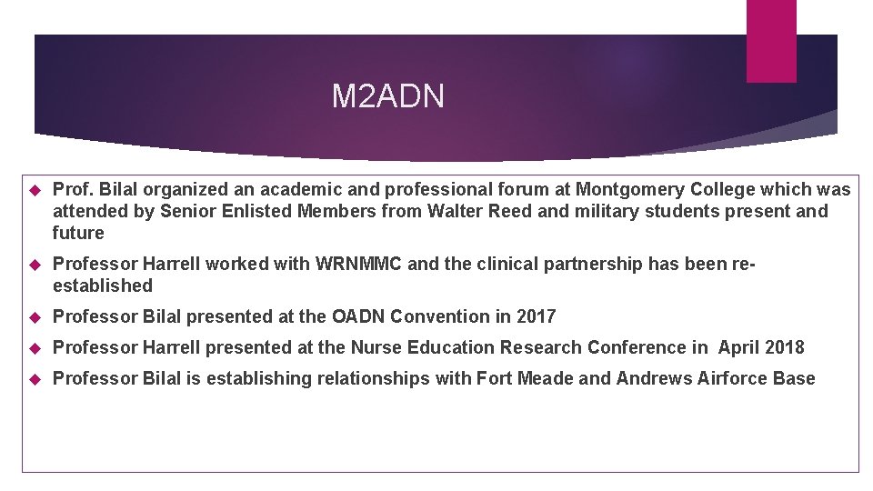 M 2 ADN Prof. Bilal organized an academic and professional forum at Montgomery College M 2 ADN Prof. Bilal organized an academic and professional forum at Montgomery College