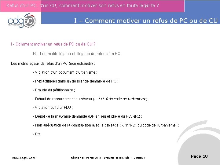 Refus d’un PC, d’un CU, comment motiver son refus en toute légalité ? Le