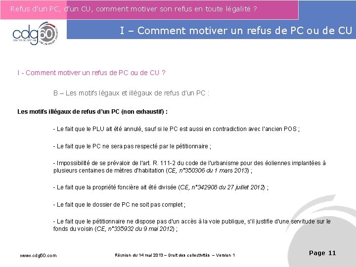 Refus d’un PC, d’un CU, comment motiver son refus en toute légalité ? Le