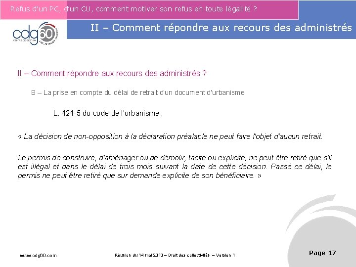 Refus d’un PC, d’un CU, comment motiver son refus en toute légalité ? Le