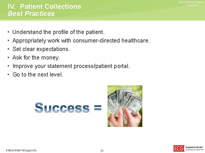 DISCUSSION DRAFT 2 -24 -14 IV. Patient Collections Best Practices • • • Understand