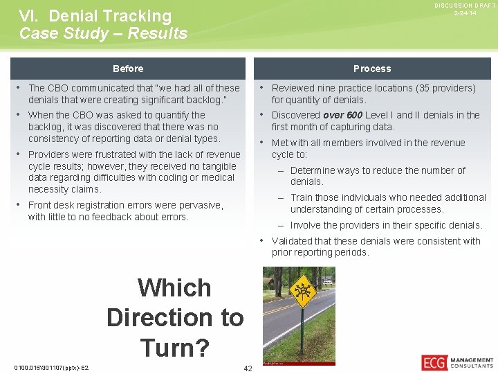 DISCUSSION DRAFT 2 -24 -14 VI. Denial Tracking Case Study – Results Process Before