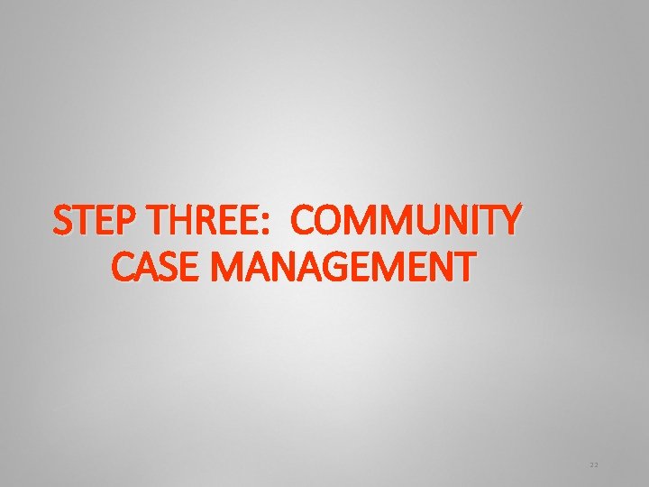 STEP THREE: COMMUNITY CASE MANAGEMENT 22 