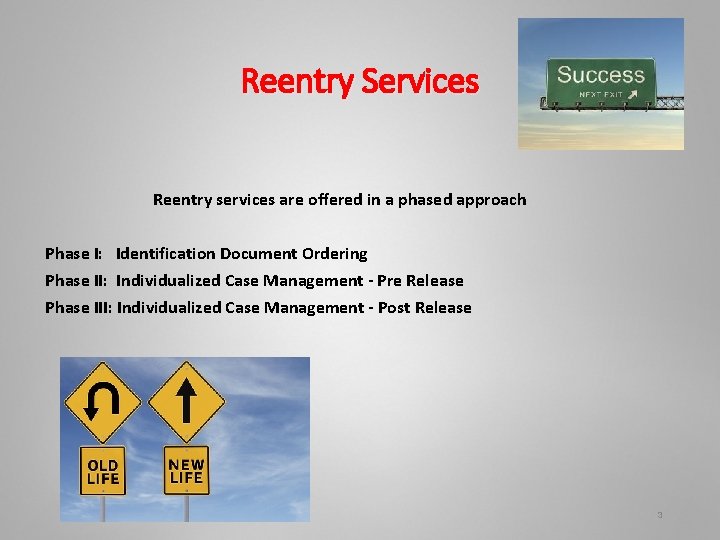 Reentry Services Reentry services are offered in a phased approach Phase I: Identification Document