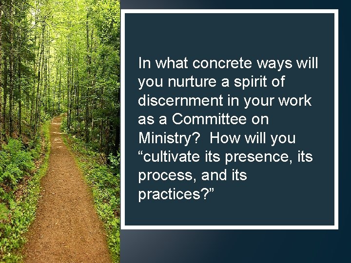 In what concrete ways will you nurture a spirit of discernment in your work In what concrete ways will you nurture a spirit of discernment in your work