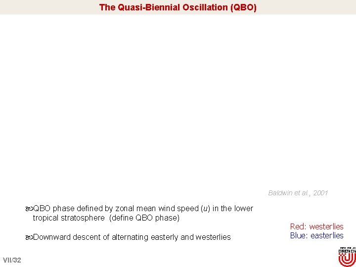 The Quasi-Biennial Oscillation (QBO) Baldwin et al. , 2001 QBO phase defined by zonal