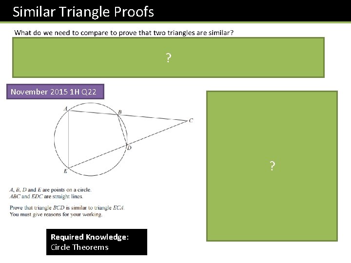 Similar Triangle Proofs ? ? November 2015 1 H Q 22 ? Required Knowledge: