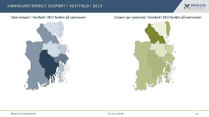 KOMMUNEFORDELT EKSPORT I VESTFOLD I 2017 Total eksport i Vestfold i 2017 fordelt på