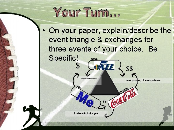 Your Turn… • On your paper, explain/describe the event triangle & exchanges for three