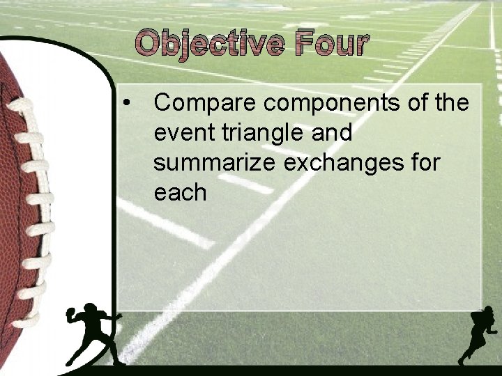 Objective Four • Compare components of the event triangle and summarize exchanges for each