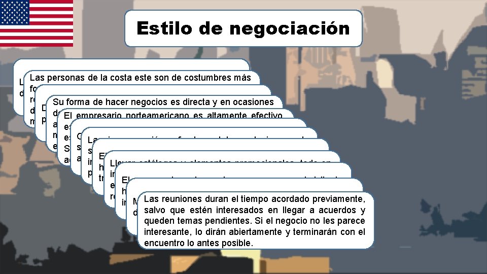 Estilo de negociación Las personas de la costa este son de costumbres más Los