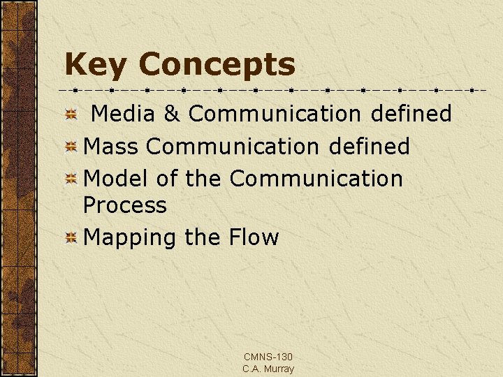 Key Concepts Media & Communication defined Mass Communication defined Model of the Communication Process