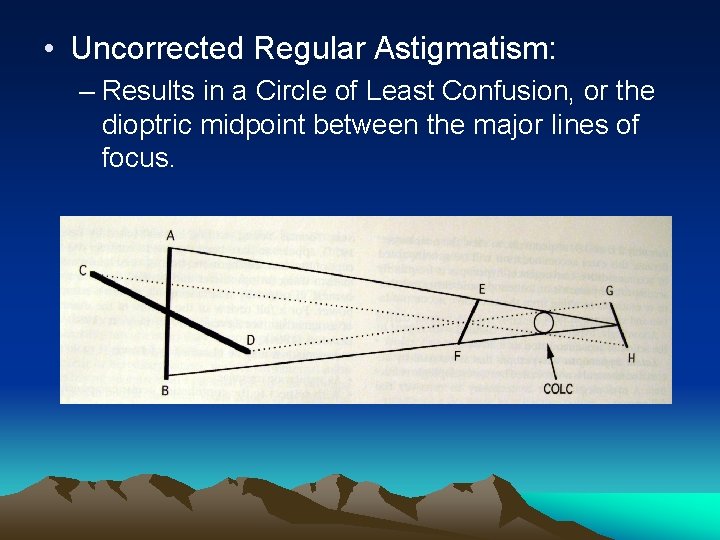  • Uncorrected Regular Astigmatism: – Results in a Circle of Least Confusion, or