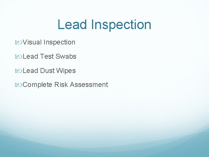 Lead Inspection Visual Inspection Lead Test Swabs Lead Dust Wipes Complete Risk Assessment 