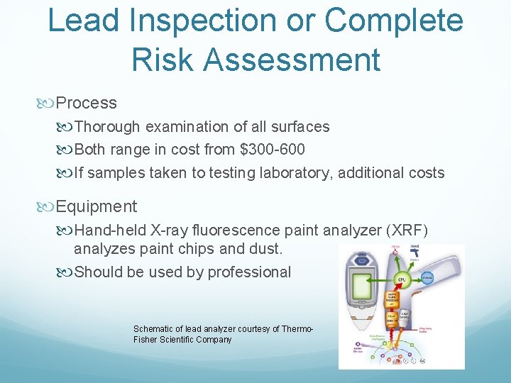 Lead Inspection or Complete Risk Assessment Process Thorough examination of all surfaces Both range