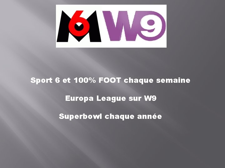 Sport 6 et 100% FOOT chaque semaine Europa League sur W 9 Superbowl chaque