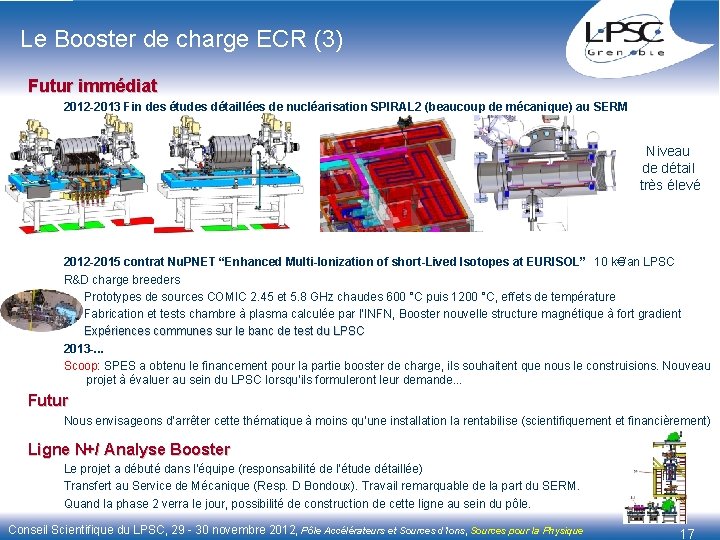 Le Booster de charge ECR (3) Futur immédiat 2012 -2013 Fin des études détaillées