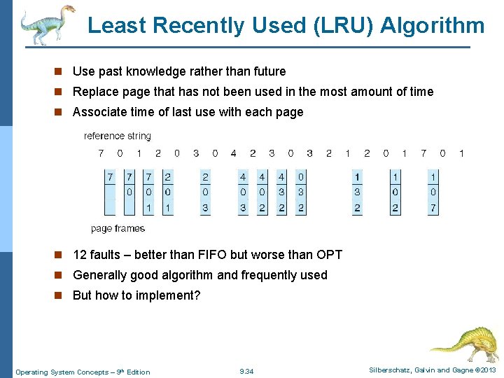 Least Recently Used (LRU) Algorithm n Use past knowledge rather than future n Replace Least Recently Used (LRU) Algorithm n Use past knowledge rather than future n Replace