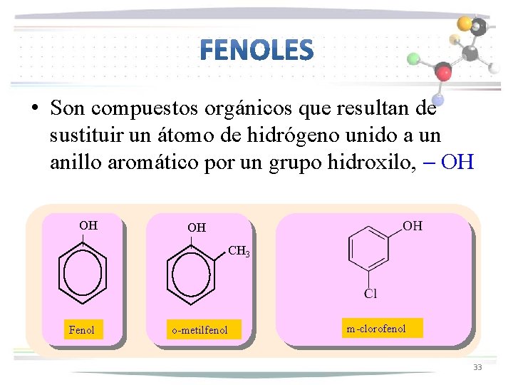  • Son compuestos orgánicos que resultan de sustituir un átomo de hidrógeno unido