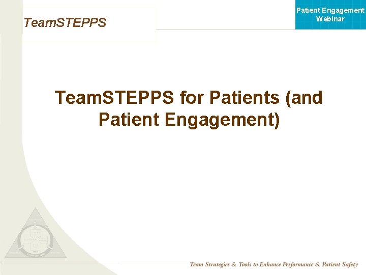 Patient Engagement Webinar Team. STEPPS for Patients (and Patient Engagement) Mod 1 05. 2
