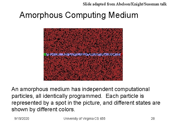 Slide adapted from Abelson/Knight/Sussman talk Amorphous Computing Medium An amorphous medium has independent computational