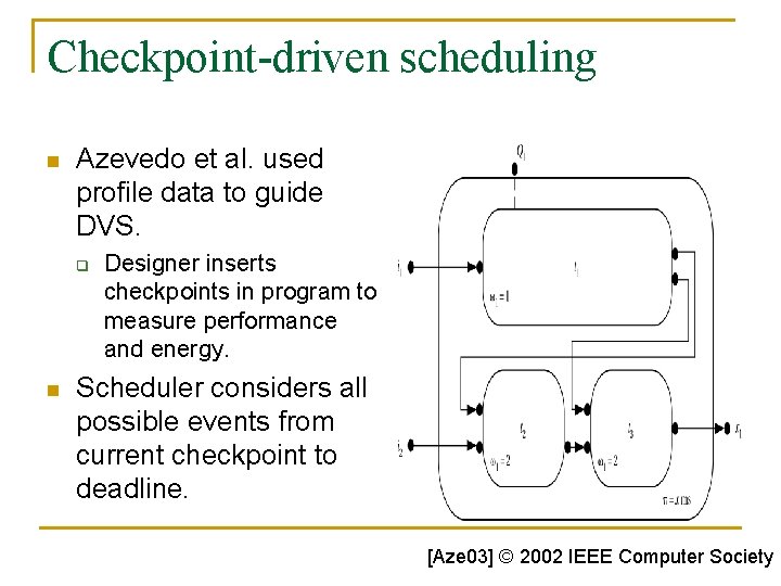 Checkpoint-driven scheduling n Azevedo et al. used profile data to guide DVS. q n