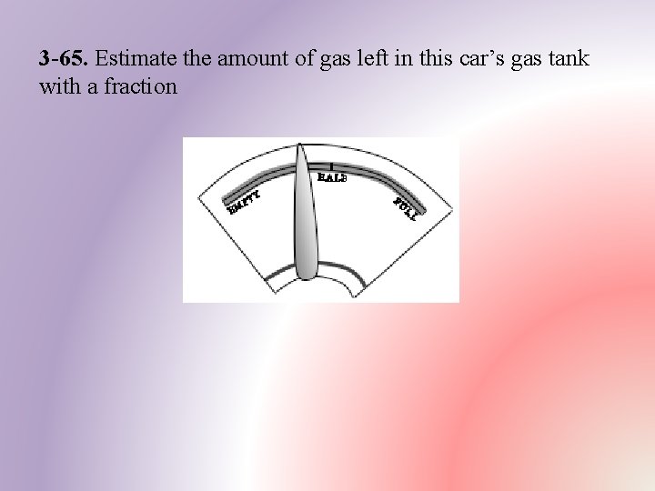 3 -65. Estimate the amount of gas left in this car’s gas tank with