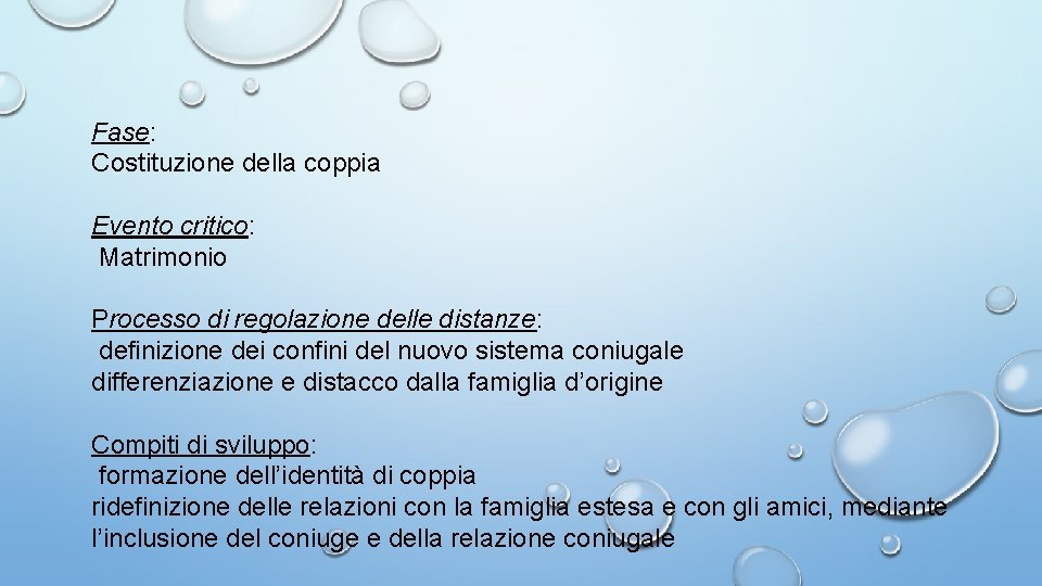 Fase: Costituzione della coppia Evento critico: Matrimonio Processo di regolazione delle distanze: definizione dei Fase: Costituzione della coppia Evento critico: Matrimonio Processo di regolazione delle distanze: definizione dei