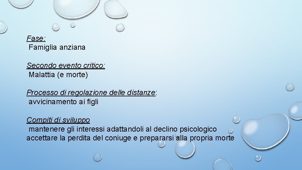 Fase: Famiglia anziana Secondo evento critico: Malattia (e morte) Processo di regolazione delle distanze: Fase: Famiglia anziana Secondo evento critico: Malattia (e morte) Processo di regolazione delle distanze: