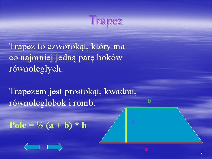 Trapez to czworokąt, który ma co najmniej jedną parę boków równoległych. Trapezem jest prostokąt,