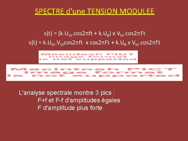 SPECTRE d'une TENSION MODULEE s(t) = (k. UM. cos 2 pft + k. U