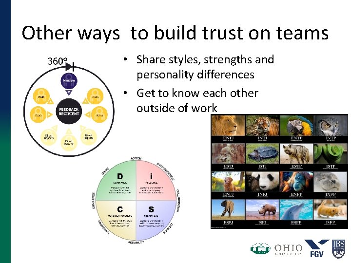 Other ways to build trust on teams • Share styles, strengths and personality differences