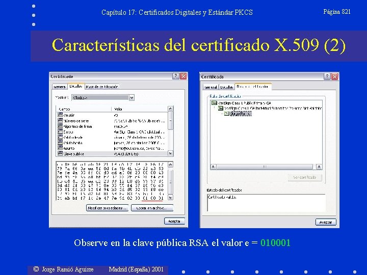 Capítulo 17: Certificados Digitales y Estándar PKCS Página 821 Características del certificado X. 509