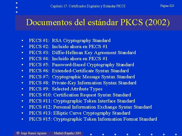 Capítulo 17: Certificados Digitales y Estándar PKCS Página 823 Documentos del estándar PKCS (2002)