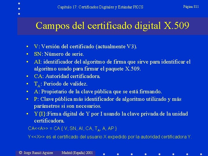 Capítulo 17: Certificados Digitales y Estándar PKCS Página 811 Campos del certificado digital X.