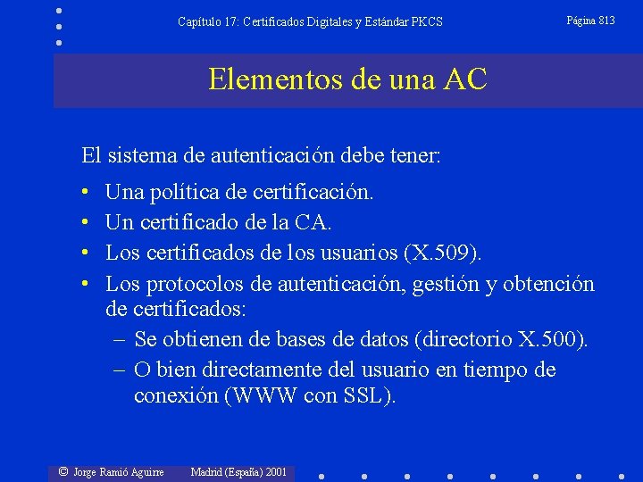 Capítulo 17: Certificados Digitales y Estándar PKCS Página 813 Elementos de una AC El