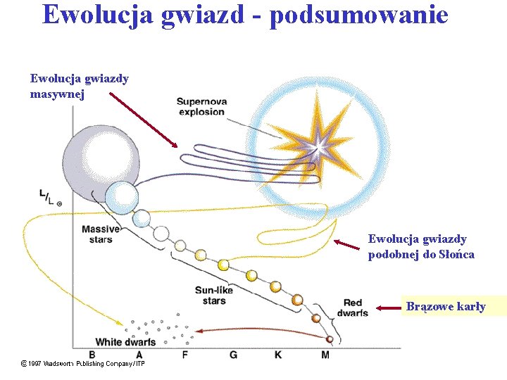 Ewolucja gwiazd - podsumowanie Ewolucja gwiazdy masywnej Ewolucja gwiazdy podobnej do Słońca Brązowe karły