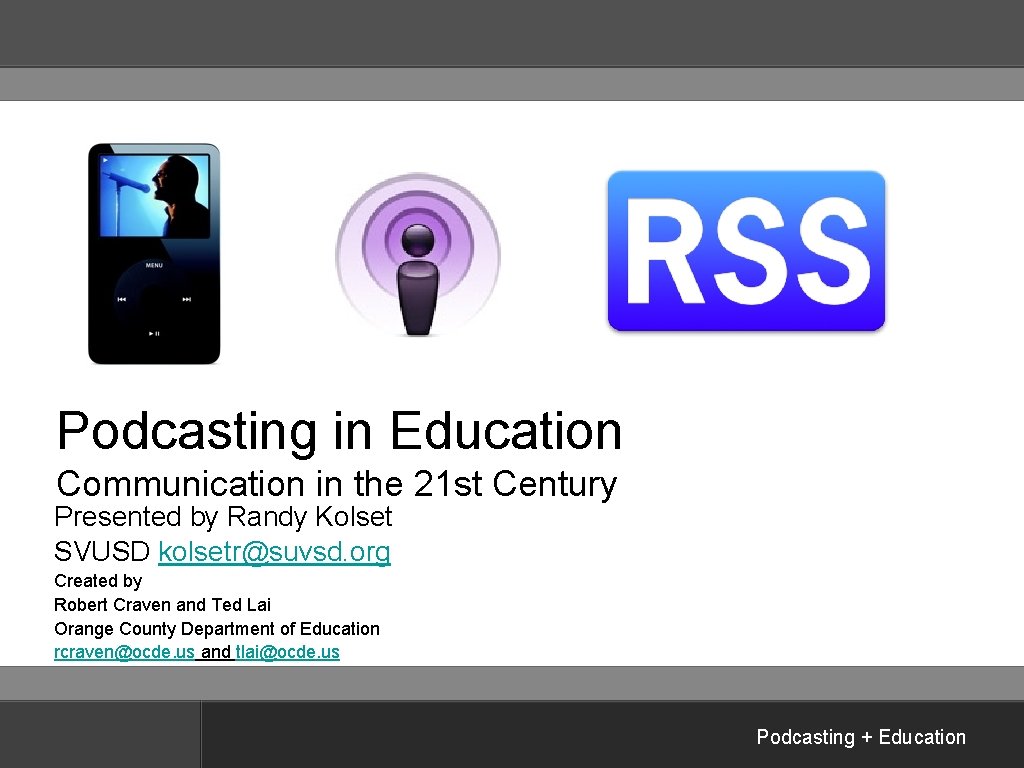Podcasting in Education Communication in the 21 st Century Presented by Randy Kolset SVUSD