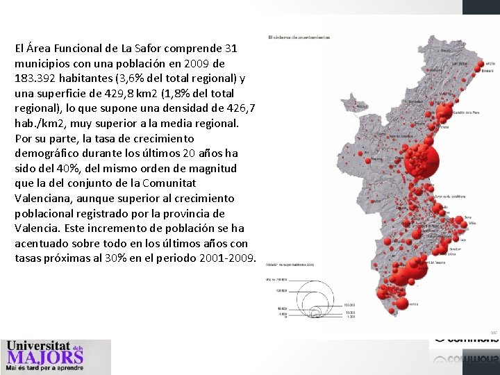 El Área Funcional de La Safor comprende 31 municipios con una población en 2009