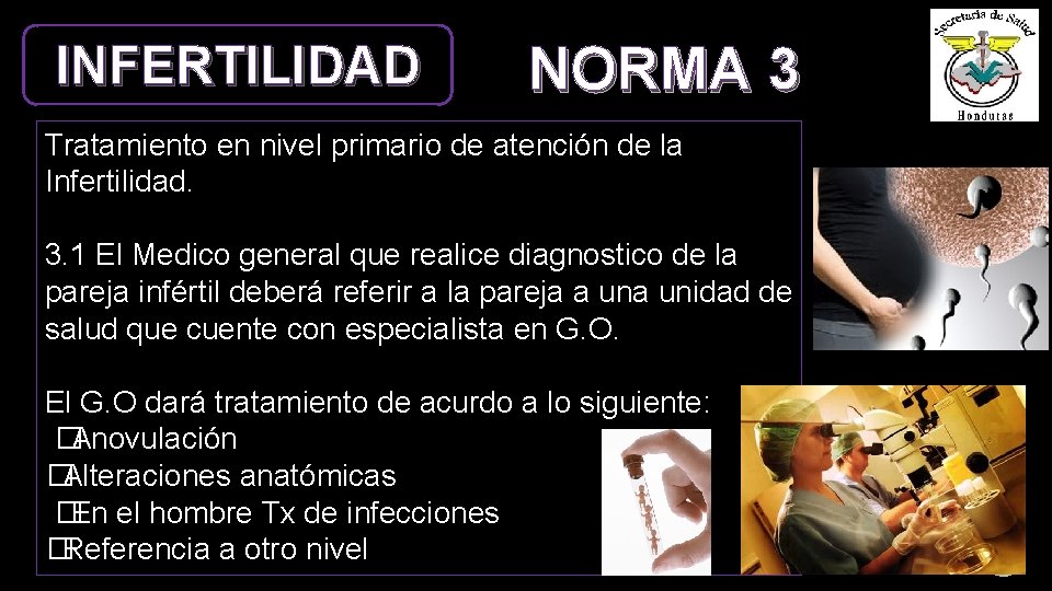 INFERTILIDAD NORMA 3 Tratamiento en nivel primario de atención de la Infertilidad. 3. 1 INFERTILIDAD NORMA 3 Tratamiento en nivel primario de atención de la Infertilidad. 3. 1