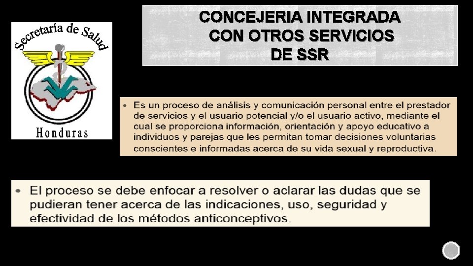 CONCEJERIA INTEGRADA CON OTROS SERVICIOS DE SSR 