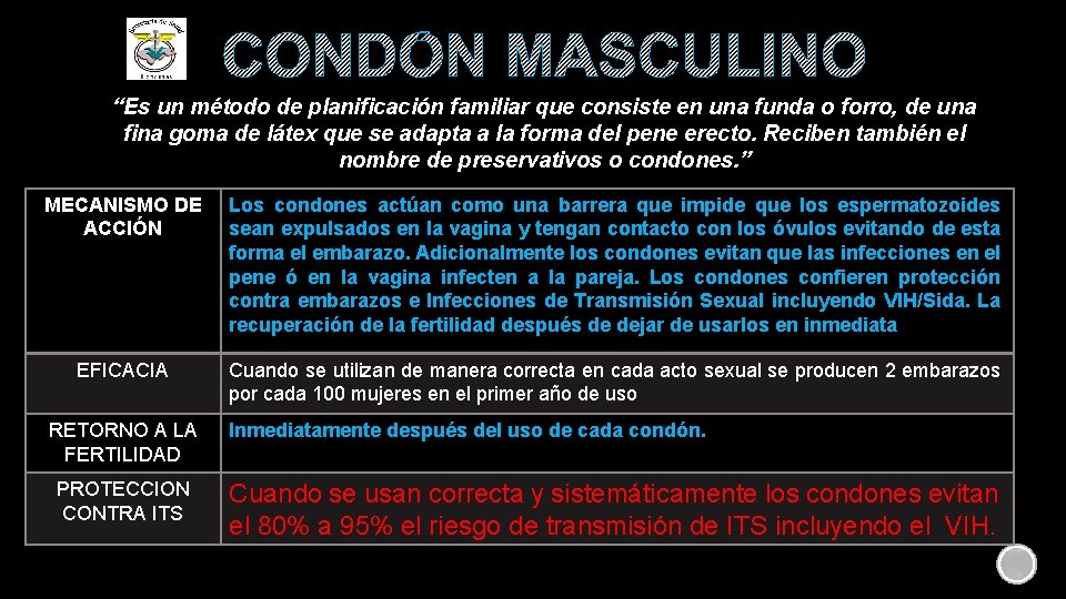 CONDÓN MASCULINO “Es un método de planificación familiar que consiste en una funda o CONDÓN MASCULINO “Es un método de planificación familiar que consiste en una funda o