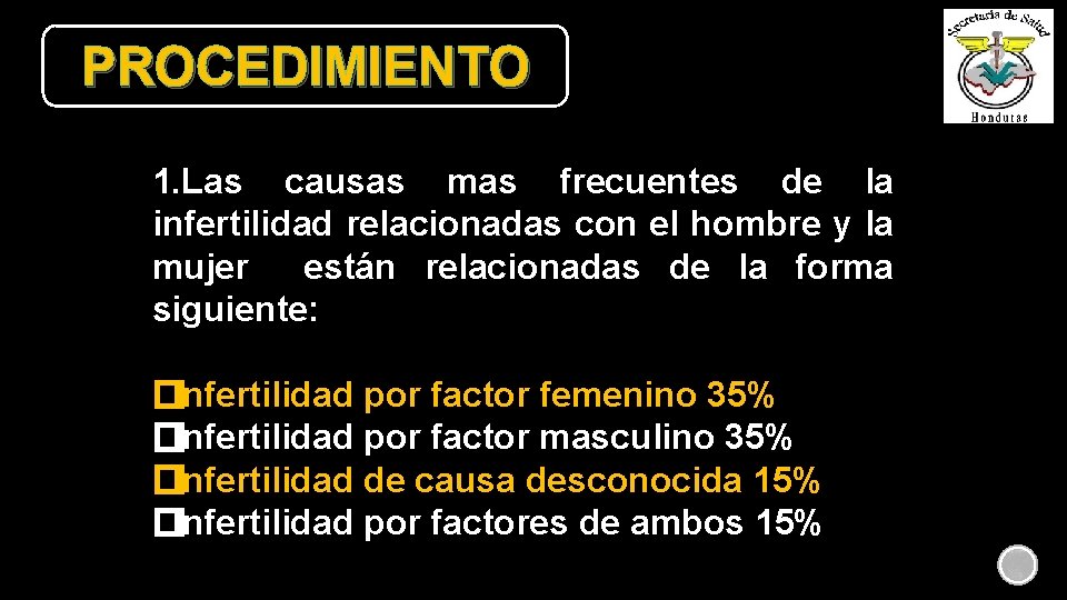 PROCEDIMIENTO 1. Las causas mas frecuentes de la infertilidad relacionadas con el hombre y