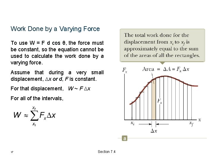 Work Done by a Varying Force To use W = F d cos θ, Work Done by a Varying Force To use W = F d cos θ,