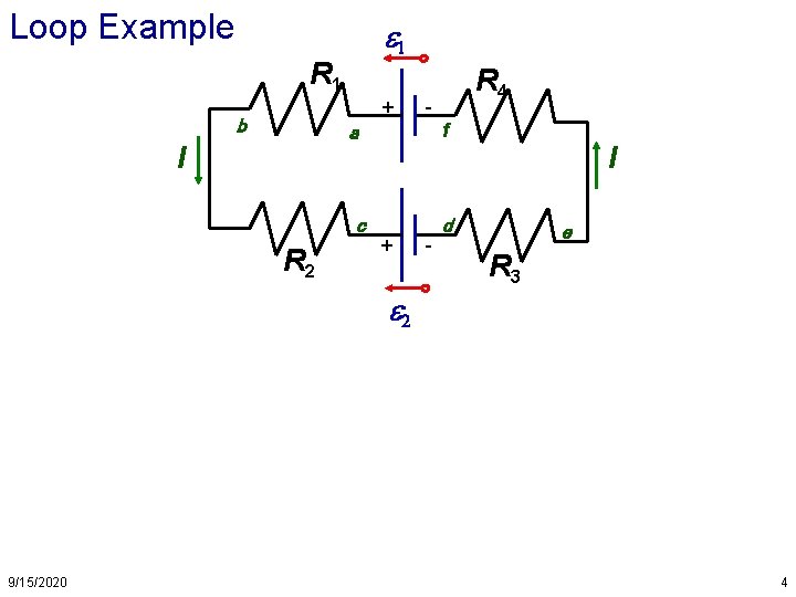 Loop Example e 1 R 1 + b f a I c R 2