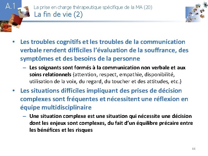 La prise en charge thérapeutique spécifique de la MA (20) La fin de vie