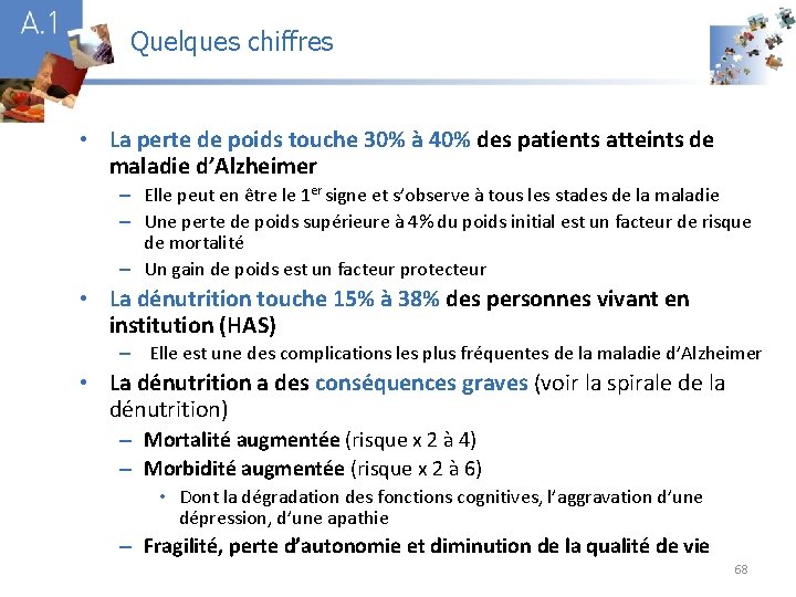 Quelques chiffres A 1 • La perte de poids touche 30% à 40% des