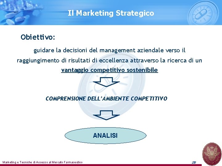 Il Marketing Strategico Obiettivo: guidare la decisioni del management aziendale verso il raggiungimento di