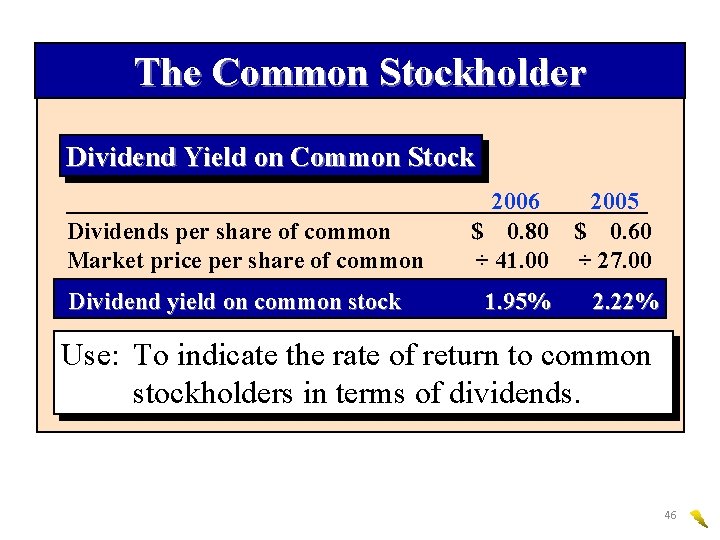 The Common Stockholder Dividend Yield on Common Stock Dividends per share of common Market